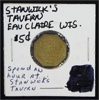 Stanwick's Tavern Eau Claire Wisc. 5¢ Token