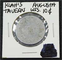 Klatt's Tavern Hwy 27 Augusta, Wisc. 10¢ Token