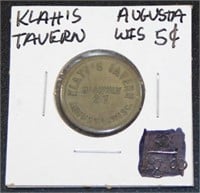 Klatt's Tavern Hwy 27 Augusta, Wisc. 5¢ Token