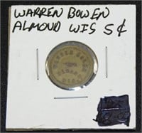 Warren Bowen Almond Wis. 5¢ Token