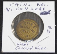 Cain's Recreation West Concord 5¢ Token
