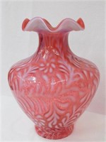 Fenton cranberry 11" T "Daisy and Fern" vase