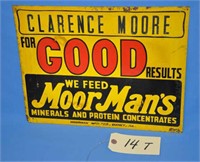 Vtg MoorMan's Feed tin sign