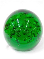Heavy vtg emerald green glass paperweight