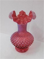 Vtg Fenton cranberry Hobnail vase