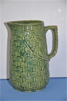 Antique green "Basketweave" 2-Qt stoneware pitcher
