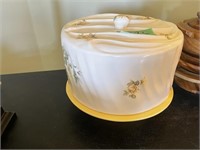 LARGE DOMED FLOWERED GLASS CAKE STAND