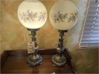SET OF BRASS GLOBE LAMPS   26 IN TALL