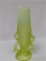 Vtg opalescent vaseline "Corn" bud vase