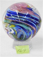 Vtg 3" dia glass marble signed Jim Davis