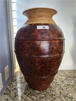 DECORATIVE TERRACOTTA VASE WITH GRASS WOVEN TOP