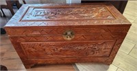 ORIENTAL CARVED WOODEN HOP CHEST