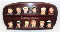 Royal Doulton mini character jugs w/ plaque.