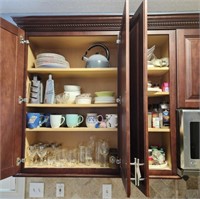 CONTENTS OF CABINETS- DISHES, SPICES, GLASSES,