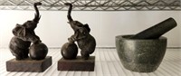 ELEPHANT BOOK ENDS, MORTAR AND PESTLE