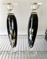 PAIR OF CZECH REPUBLIC ART GLASS CANDLE HOLDERS