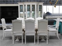 Oak Whitewash Formal Dining Table Chairs & Cabinet