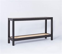 Console Table with Woven Rattan Shelf Black