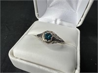 Antique 14k Gold & Blue Diamond Ring