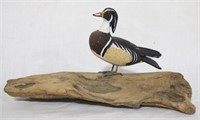 Carved & painted mini wood duck on stand