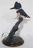 Belted Kingfisher on stand, painted wood