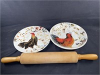 Chicken Dishes & Old Rolling pin