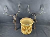 Pottery Crock & Wrought Iron Deer