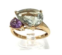 14K Gold Green and Purple Tourmaline Ring