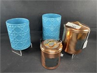 2 Vintage Copper Canisters & 2 Flower Vases