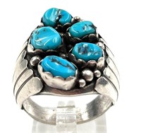Mens Sterling Silver and Turquoise  Cluster Ring