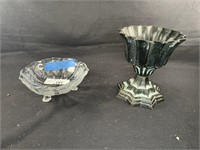 Etched Footed Compote & Cast Iron Vase