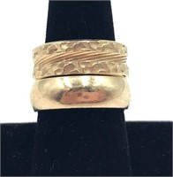 Two Art Carved 14K Gold Mens Wedding Band