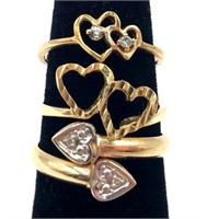 3 Gold Double Heart Style Rings