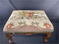 Vintage Needlepoint Upholstered Footstool