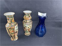 3 Vases 7" Imperial Glass Cobalt Blue USA