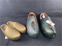 2 pr Vintage Wooden Shoes