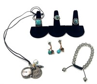Watch Necklace, Bracelet. Rings, and Earrings