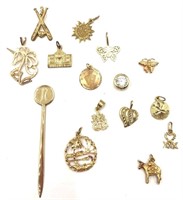 14K Gold Charms Lapel Pins and Pendants