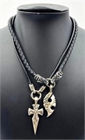 Two Bico Celtic Style Silver Toned Black Necklaces
