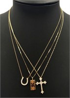 Three 14K Gold Necklaces with Pendants