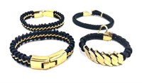 Leather and Gold Tone Braided Bracelets