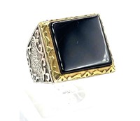 Sterling Silver and Black Glass Ring