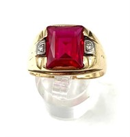 Vintage Mens 10K Gold Ruby and Diamond Ring