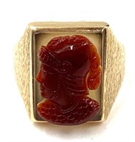 Mens 10K Gold Carnelian Soldier Cameo Ring