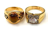 Mens 10K Gold Tigers Eye Ring and Gold Tone Ring