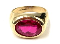 Mens 10K Gold and Ruby Ring
