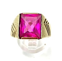 Mens 10K Gold and Pink Sapphire Ring