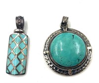 Two Sterling Silver and Turquoise Pendants