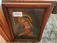 Sacred Heart Mary, Jesus, Antique, Framed