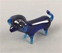 Blue Mid C. Art Glass Sausage Dog